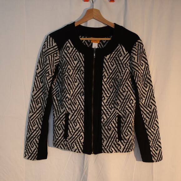 Ruby Road Size 10 Blazer Zip Front Black White Black Trim - Picture 7 of 14